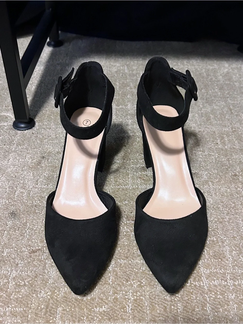 Classic Black Ankle-Strap 3 Inch Block Heel Pump Size 7 Suede